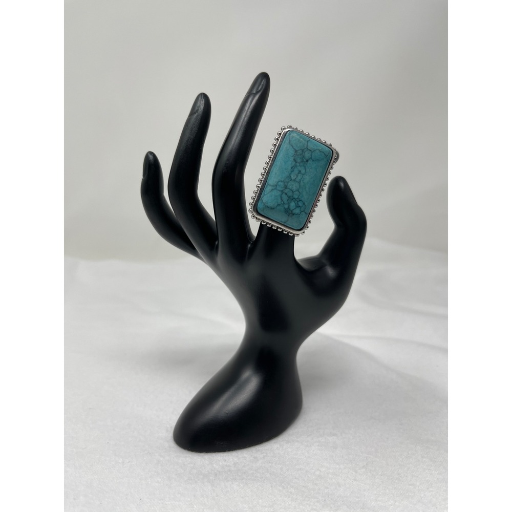 Unbranded Womens Faux Turquoise Statement Ring 5.25 Blue Silver Tone Boho